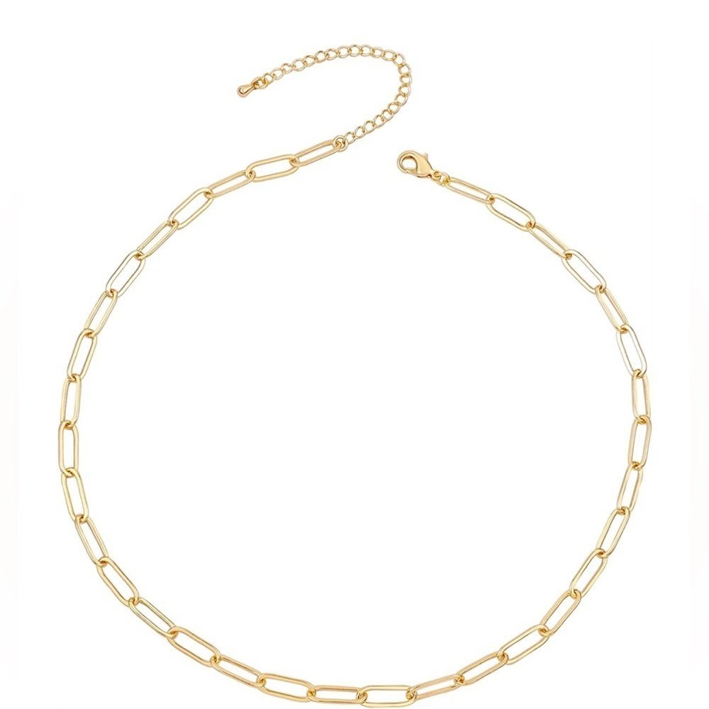 Gold Plated Paper Clip Chain Necklace Adjustable